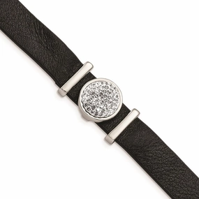 Stainless Steel Polished Leather w/Preciosa Crystal w/1.25in ext 7in Bracel