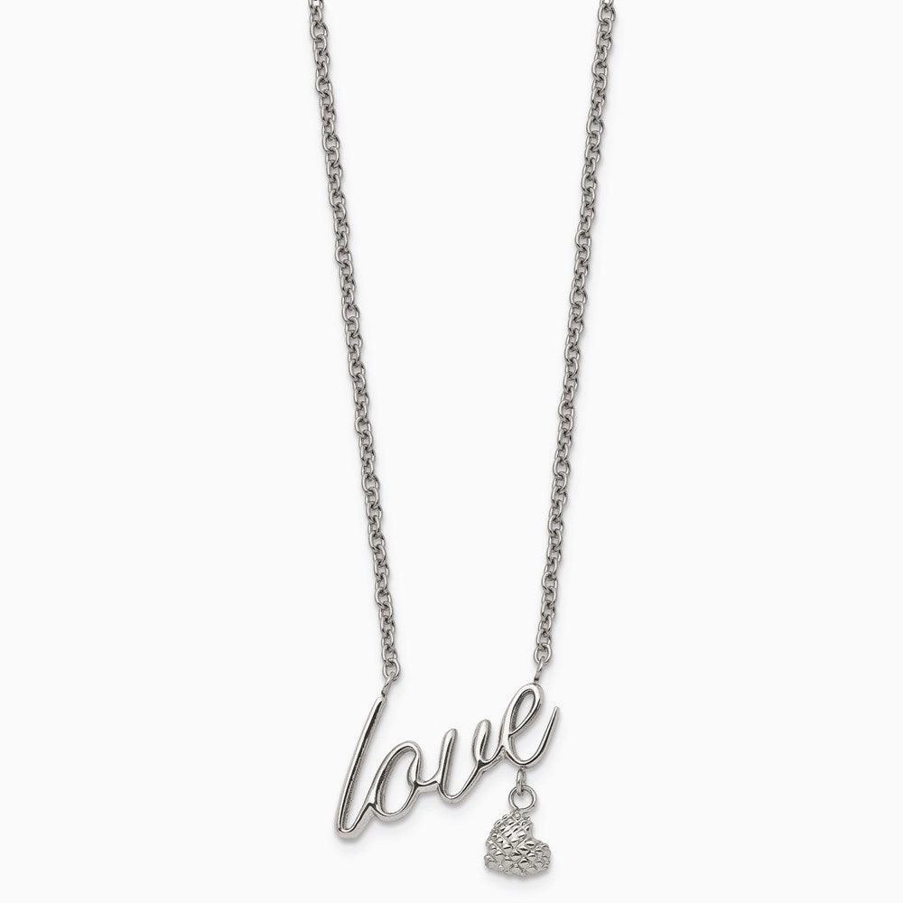 Stainless Steel Polished LOVE 16.5in w/4in. ext. Necklace