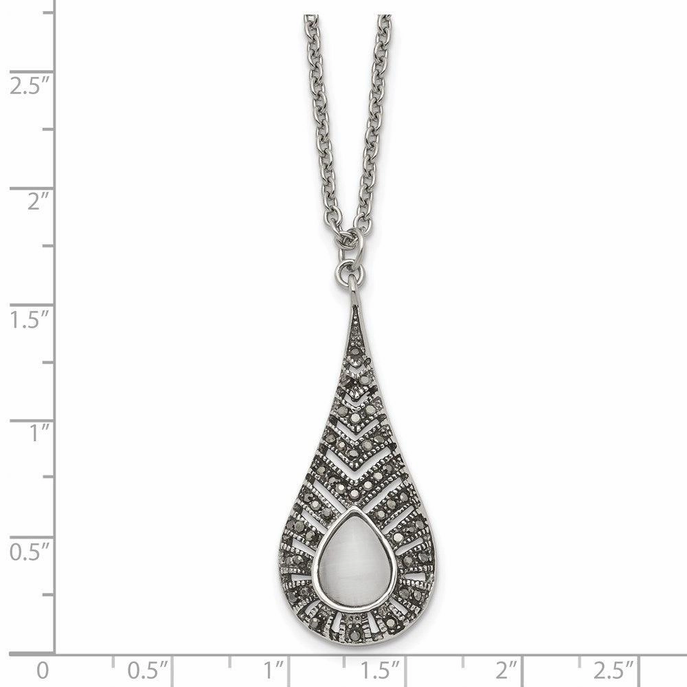 Stainless Steel Polished Marcasite Cat's Eye Necklace