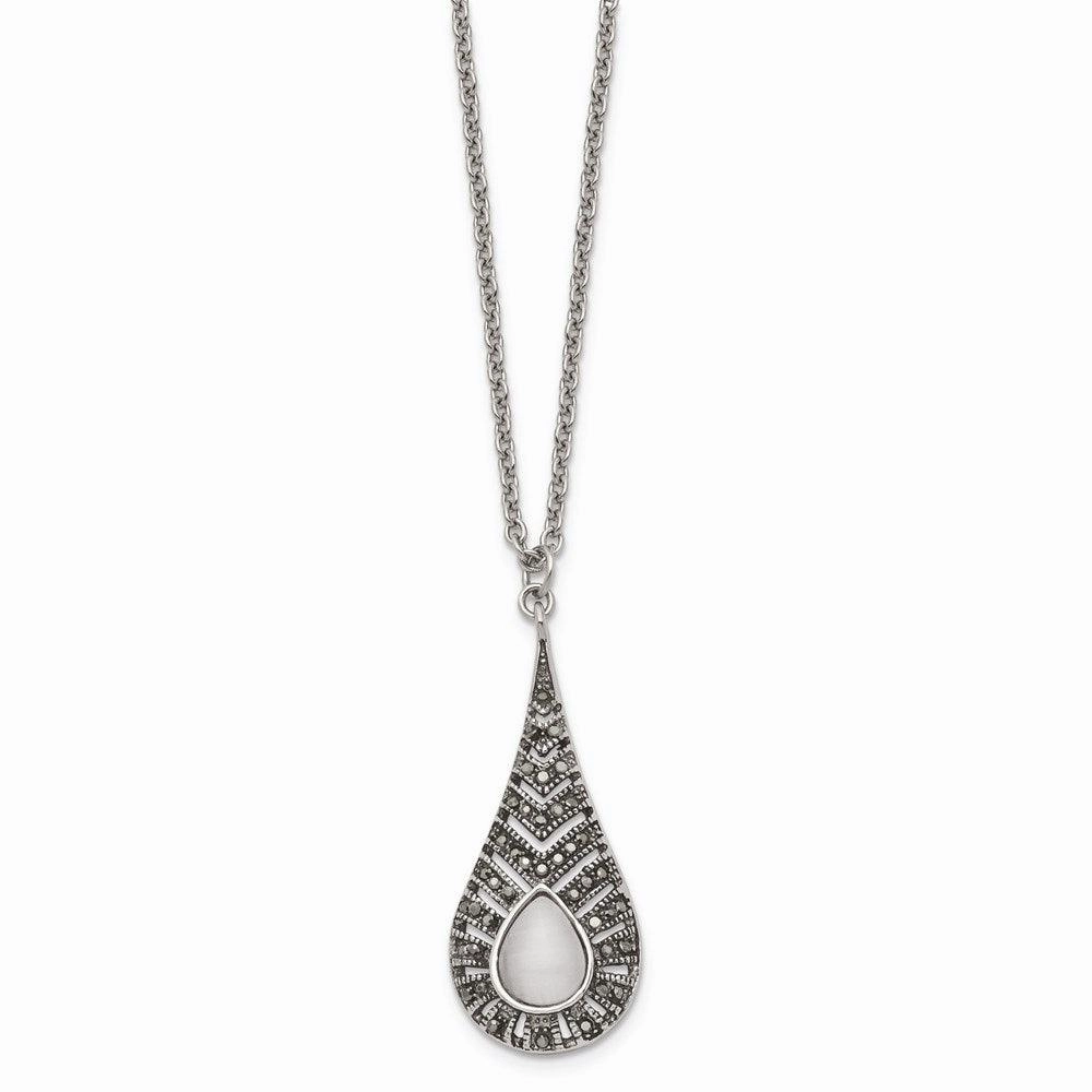 Stainless Steel Polished Marcasite Cat's Eye Necklace