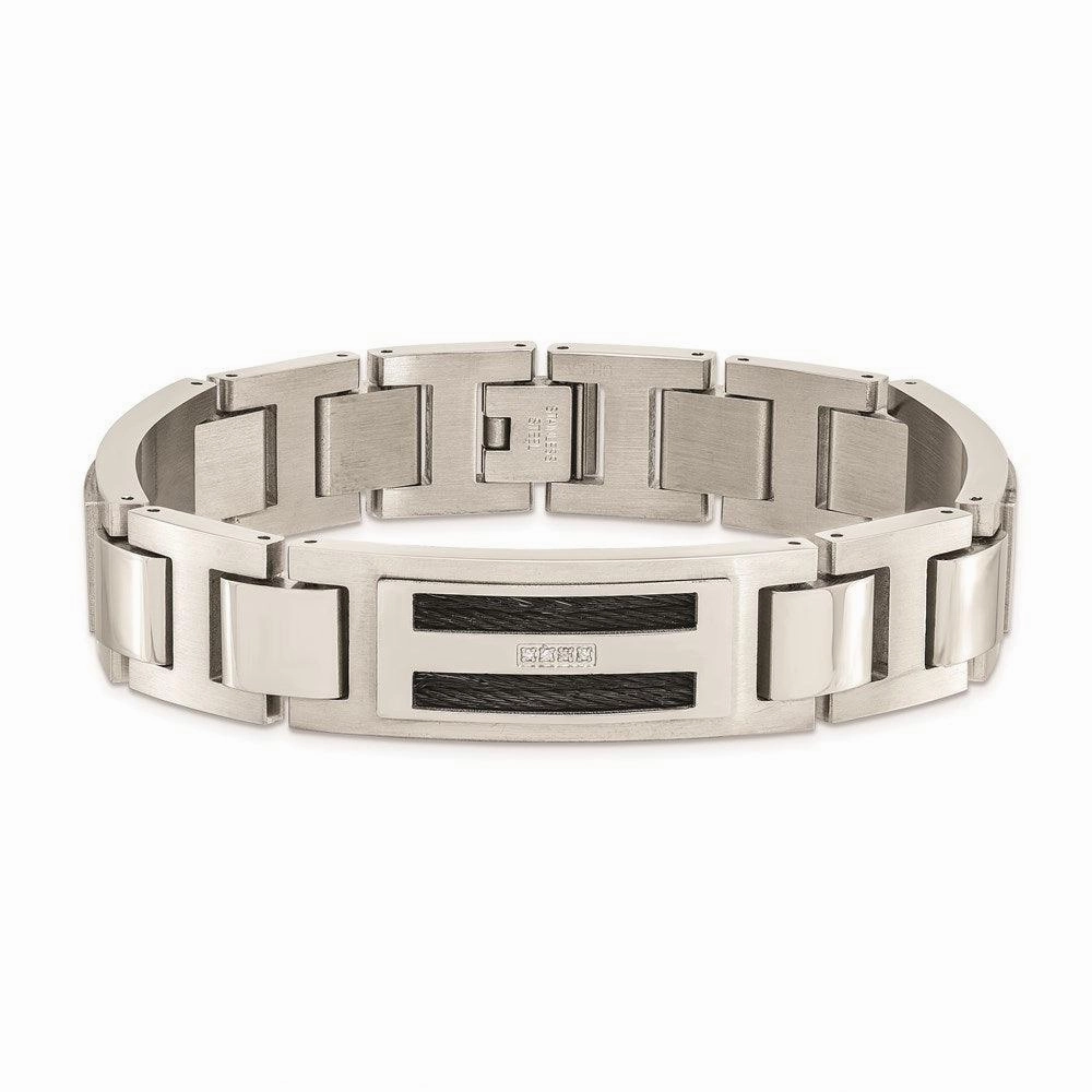 Stainless Steel Polished/Matte Black IP-plated 0.05ct tw. Diamond Bracelet