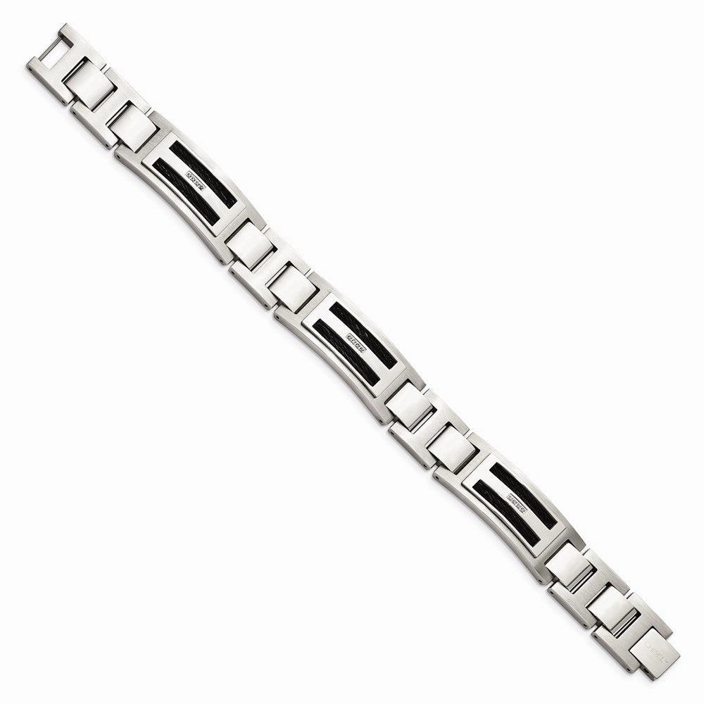 Stainless Steel Polished/Matte Black IP-plated 0.05ct tw. Diamond Bracelet
