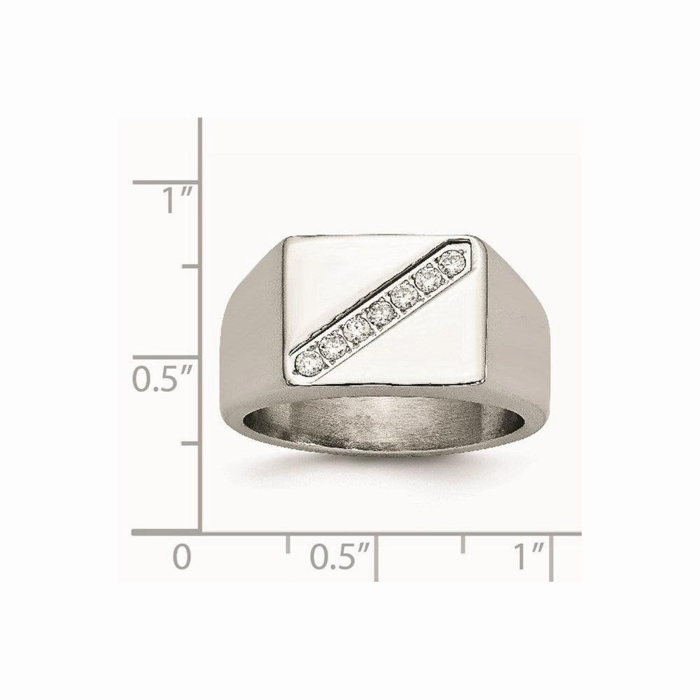 Stainless Steel Polished Men's CZ Ring