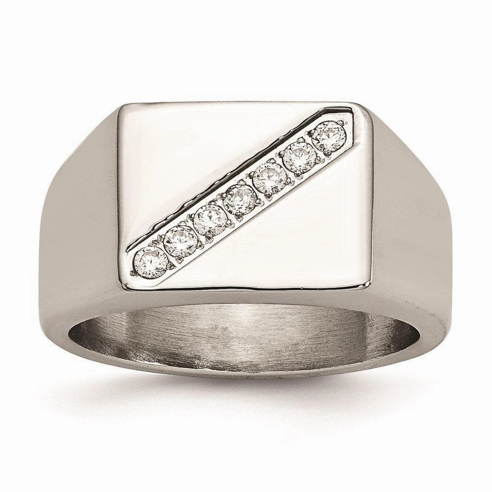 Stainless Steel Polished Men's CZ Ring
