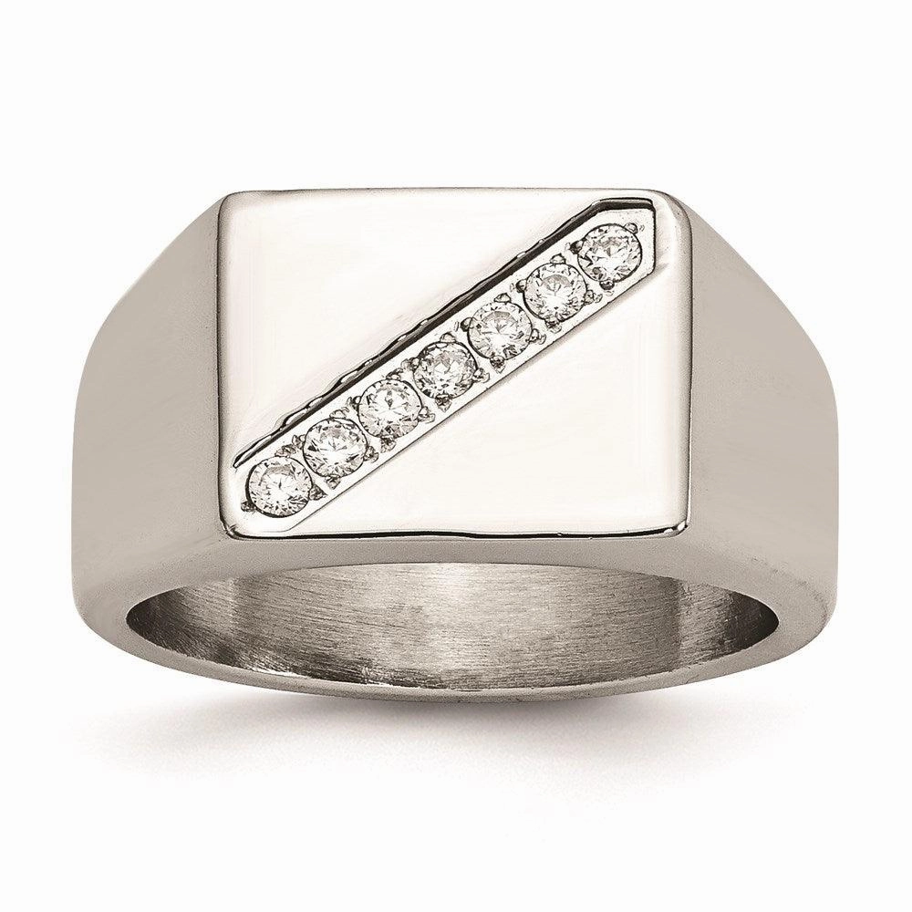 Stainless Steel Polished Men's CZ Ring