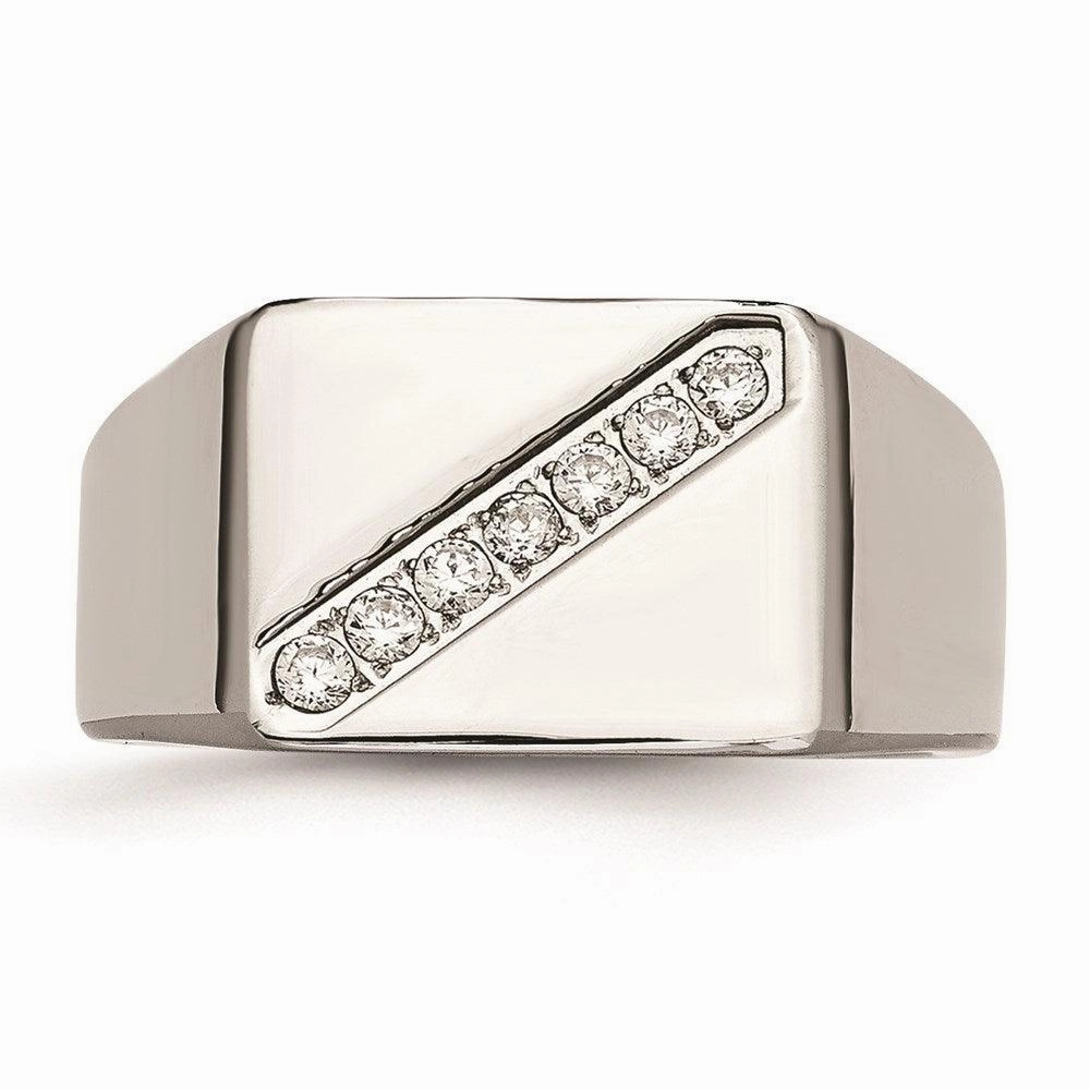 Stainless Steel Polished Men's CZ Ring