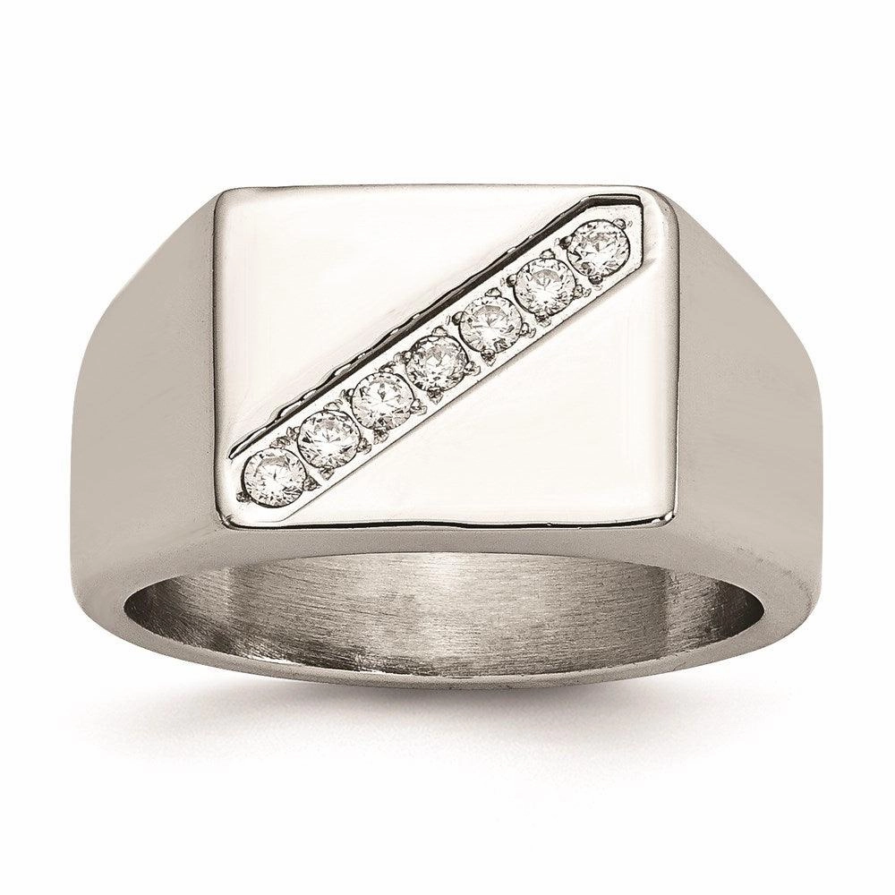 Stainless Steel Polished Men's CZ Ring