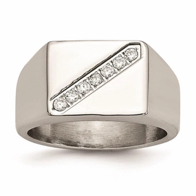 Stainless Steel Polished Men's CZ Ring