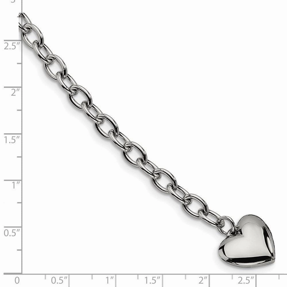 Stainless Steel Polished Open Link w/ Heart 8.5in Bracelet