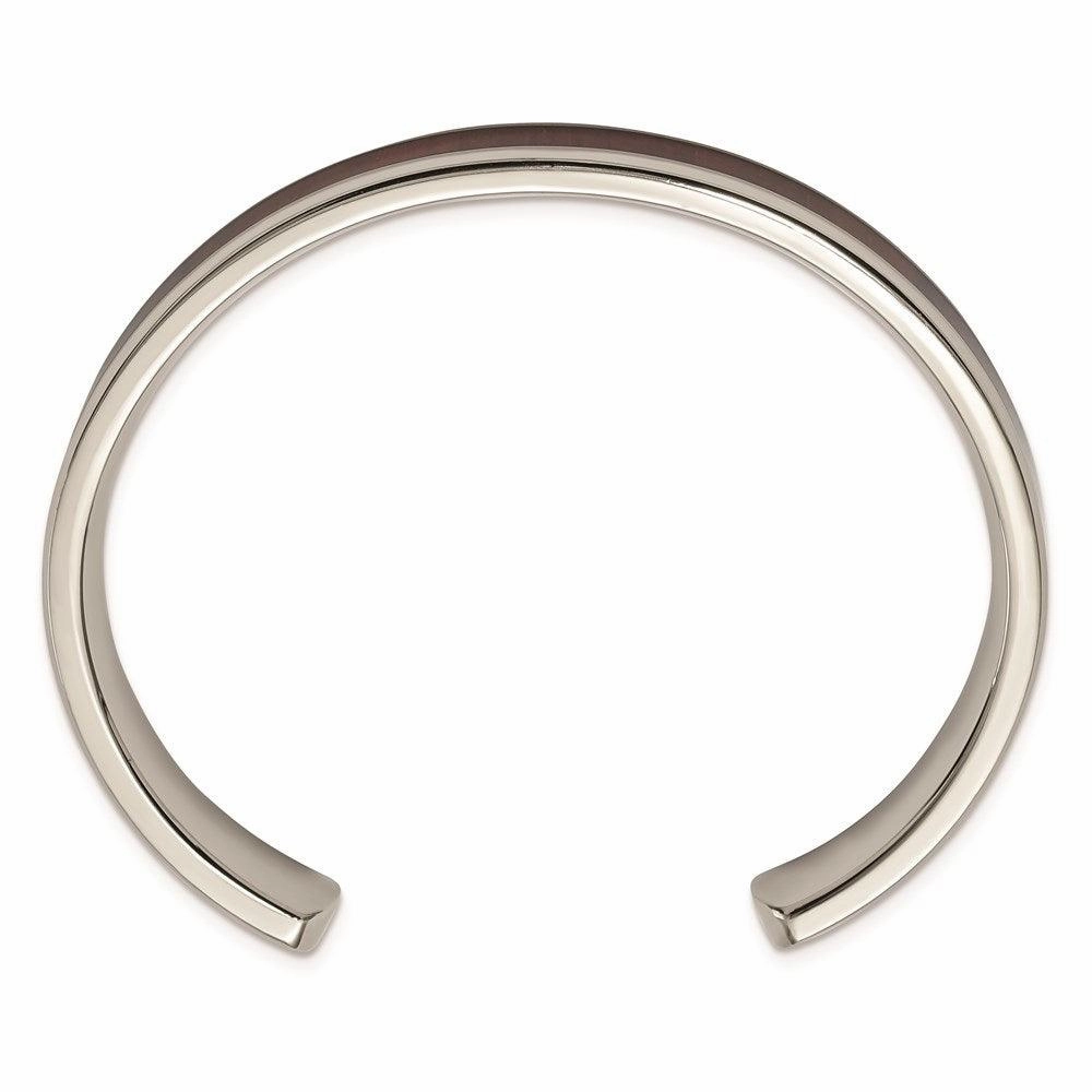 Stainless Steel Polished Red/Orange Wood Inlay Bangle