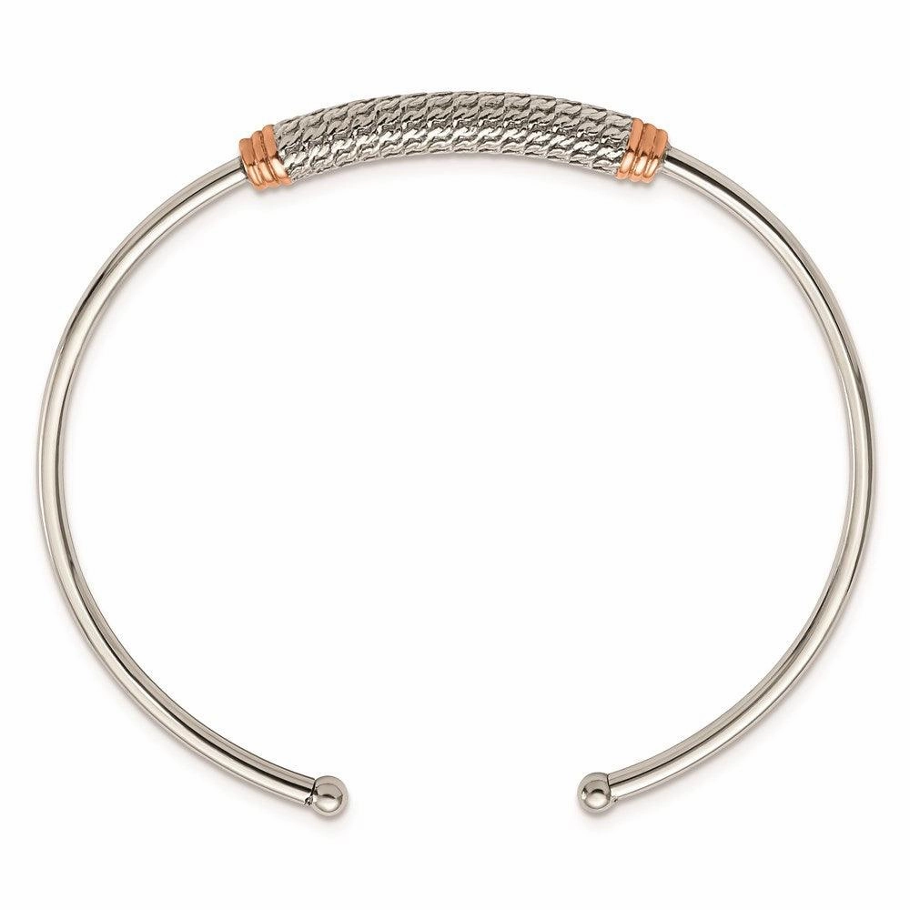Stainless Steel Polished Rose IP-plated Flexible Cuff Bangle