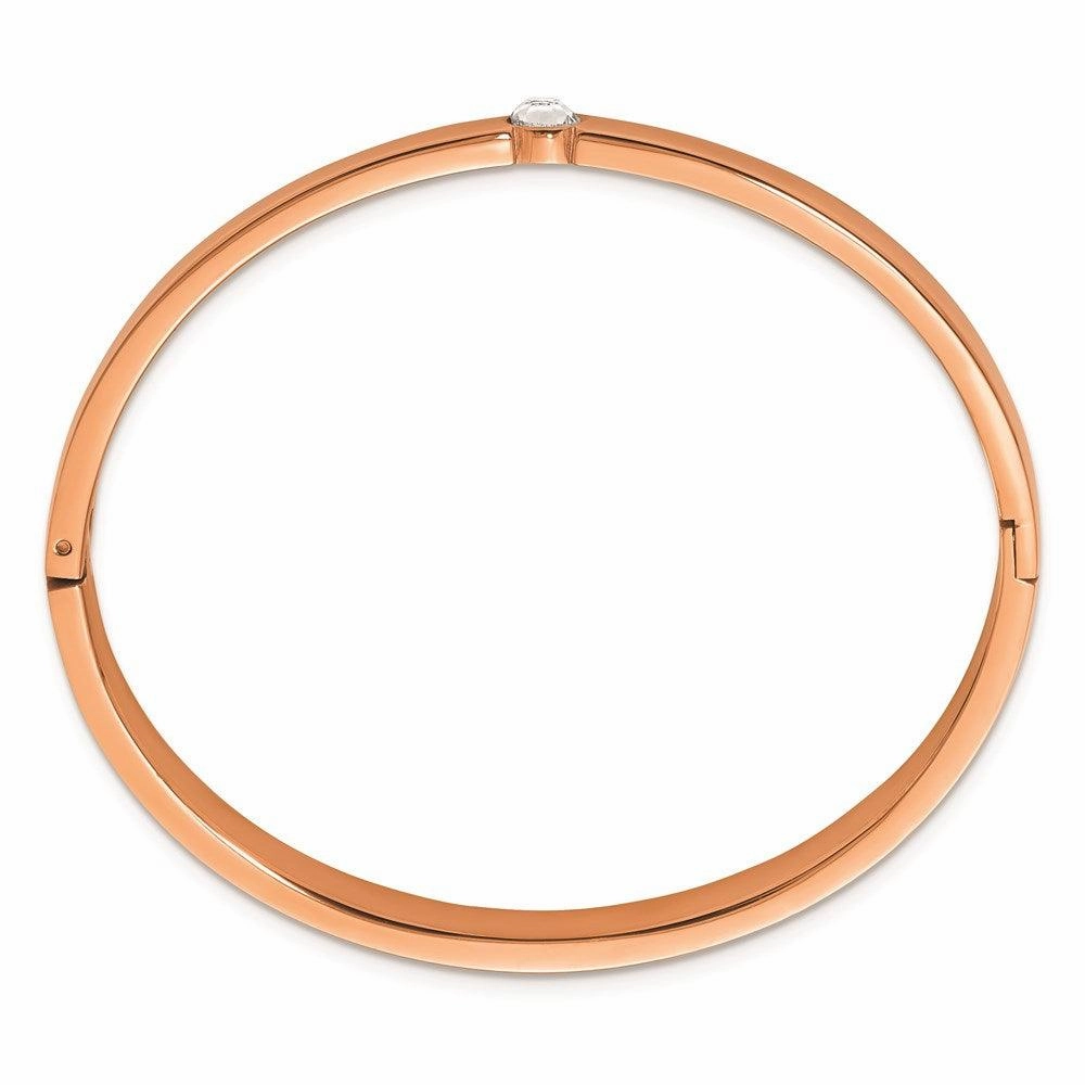 Stainless Steel Polished Rose IP-plated Preciosa Crystal 6mm Hinged Bangle