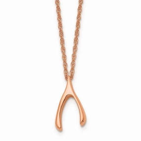 Stainless Steel Polished Rose IP-plated Wishbone Necklace