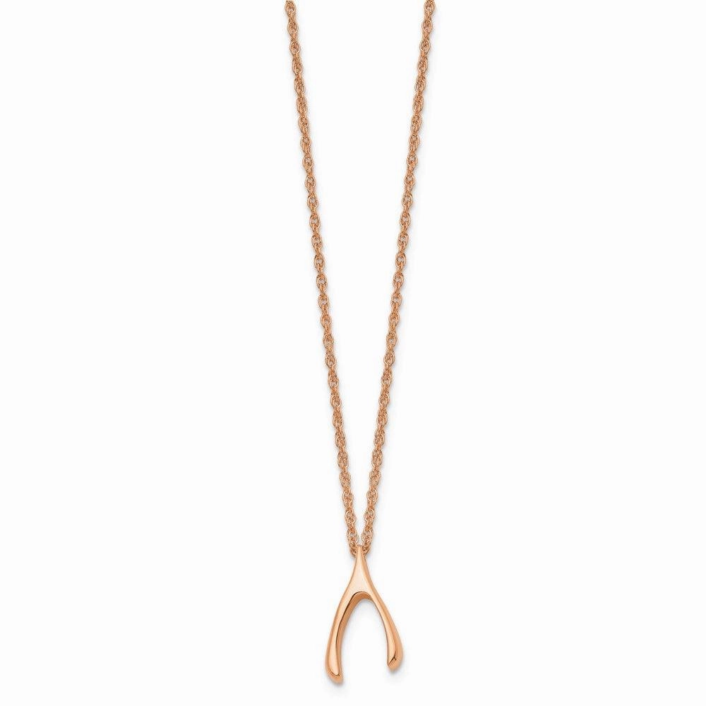 Stainless Steel Polished Rose IP-plated Wishbone Necklace