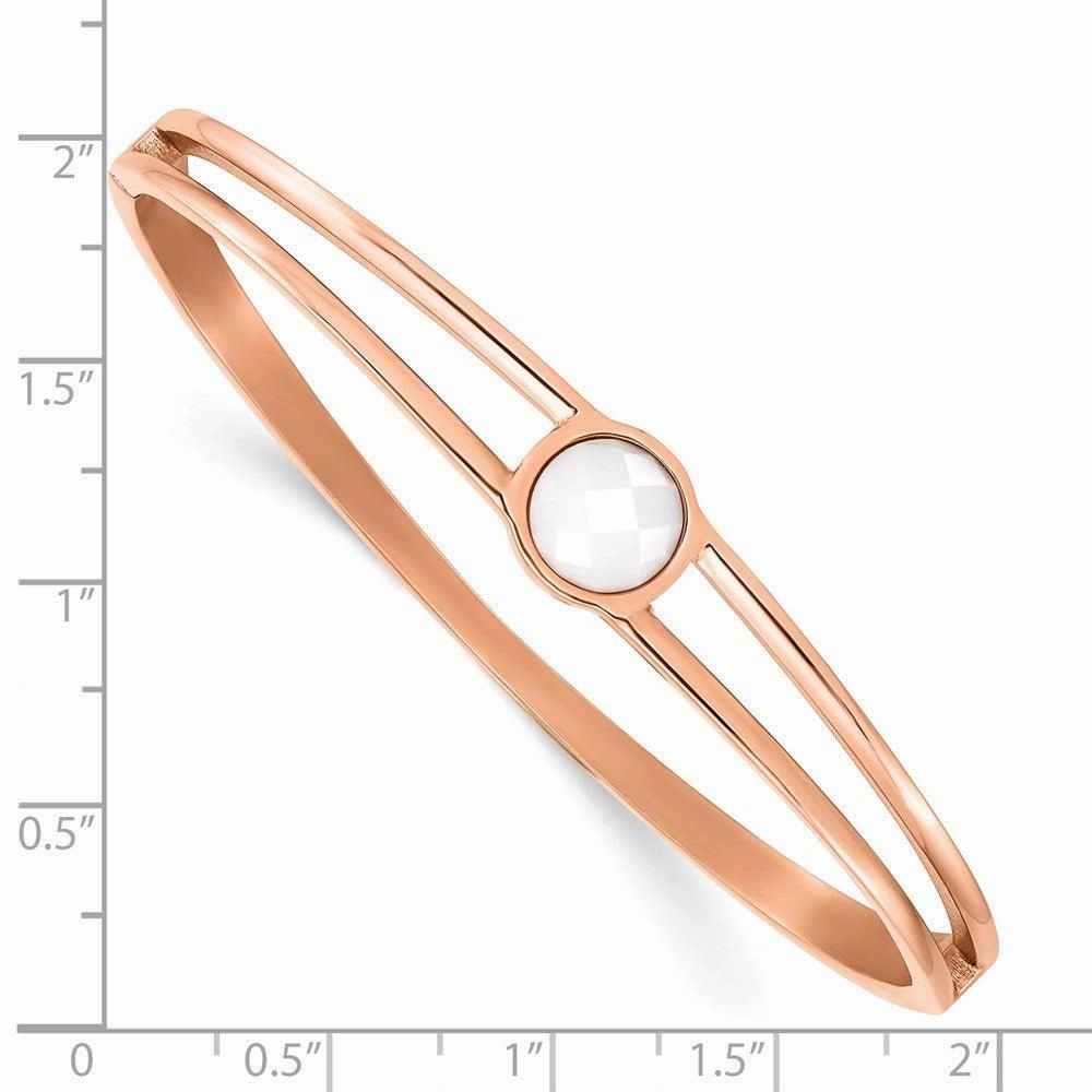 Stainless Steel Polished Rose IP-plated with White Crystal Hinged Bangle