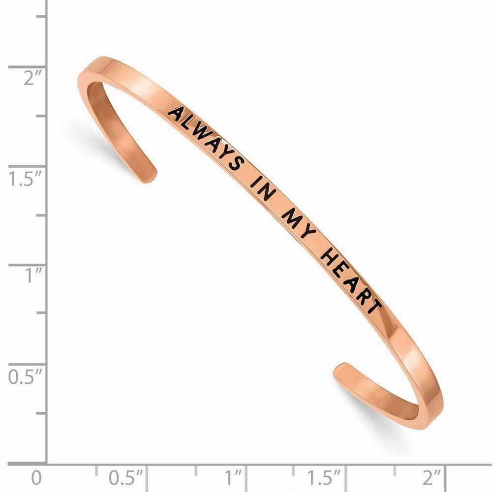 Stainless Steel Polished Rose IP w/Enamel/Crystal IN MY HEART Bangle