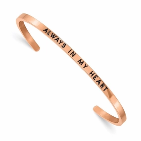 Stainless Steel Polished Rose IP w/Enamel/Crystal IN MY HEART Bangle