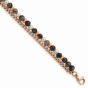 Stainless Steel Polished Rose IP w/Picasso Jasper w/1in ext 6.5in Bracelet