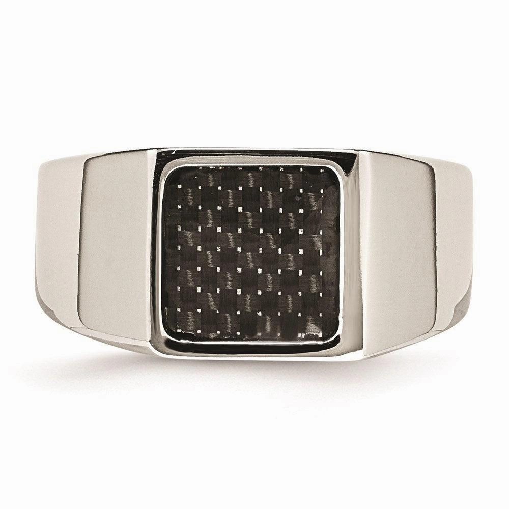 Stainless Steel Polished Signet Carbon Fiber Inlay Ring