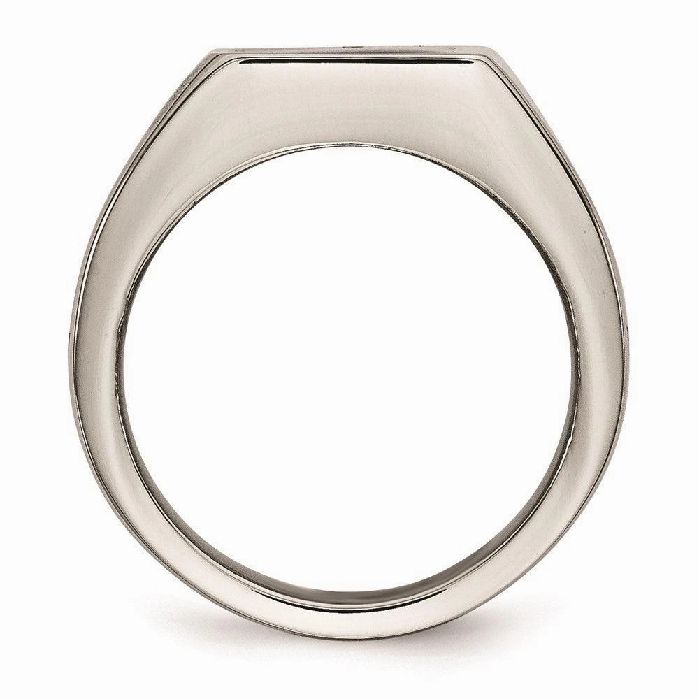 Stainless Steel Polished Signet Carbon Fiber Inlay Ring