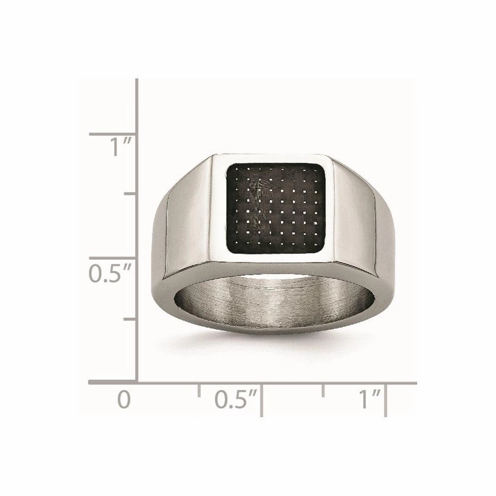 Stainless Steel Polished Signet Carbon Fiber Inlay Ring