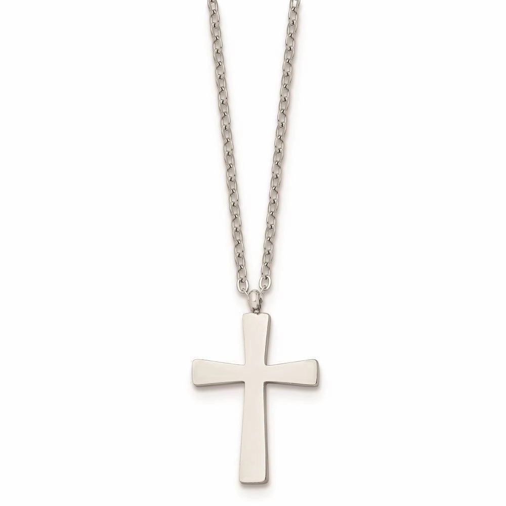 Stainless Steel Polished Small Cross 18in Necklace