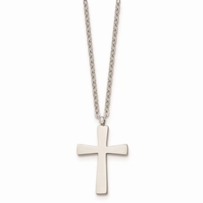 Stainless Steel Polished Small Cross 18in Necklace