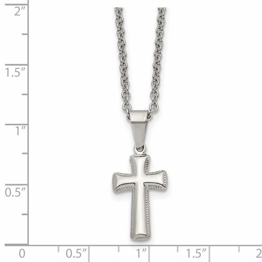 Stainless Steel Polished Small Cushion Cross Necklace