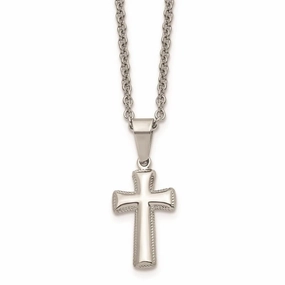 Stainless Steel Polished Small Cushion Cross Necklace
