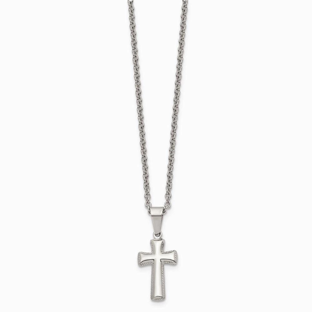 Stainless Steel Polished Small Cushion Cross Necklace