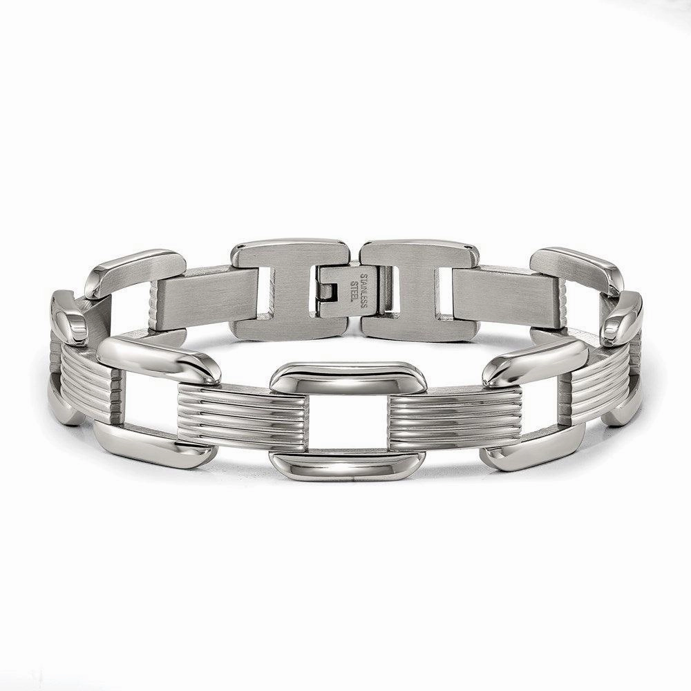 Stainless Steel Polished Square Open Link 8.5 inch Bracelet