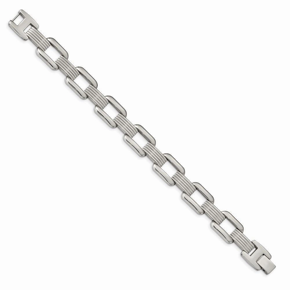 Stainless Steel Polished Square Open Link 8.5 inch Bracelet