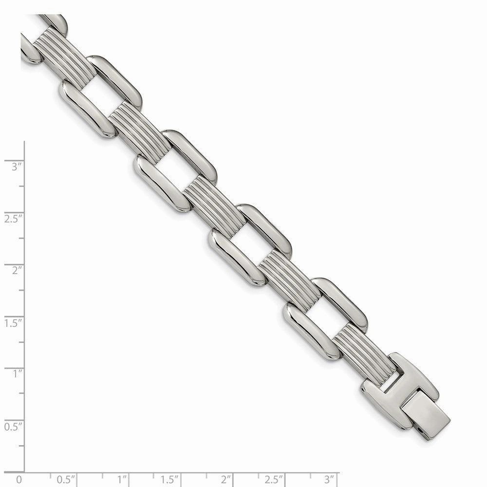 Stainless Steel Polished Square Open Link 8.5 inch Bracelet