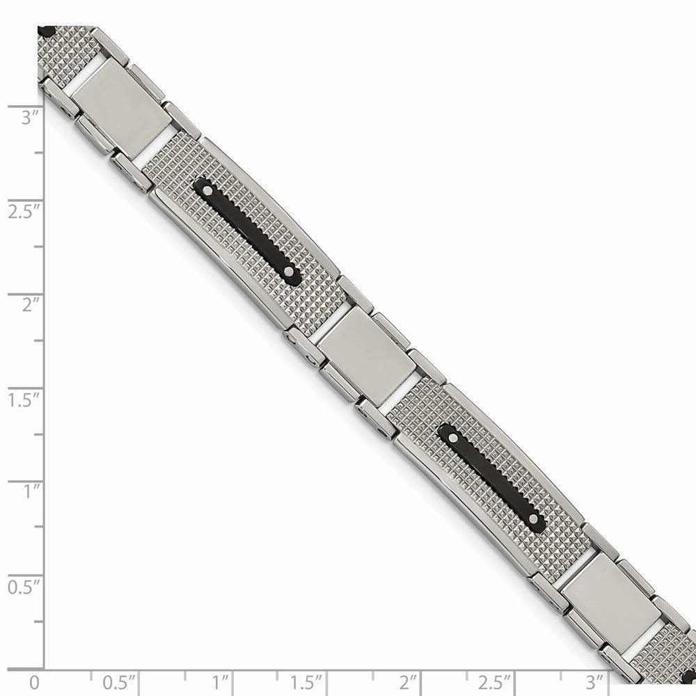 Stainless Steel Polished Textured Black IP-plated 8.75in. Bracelet