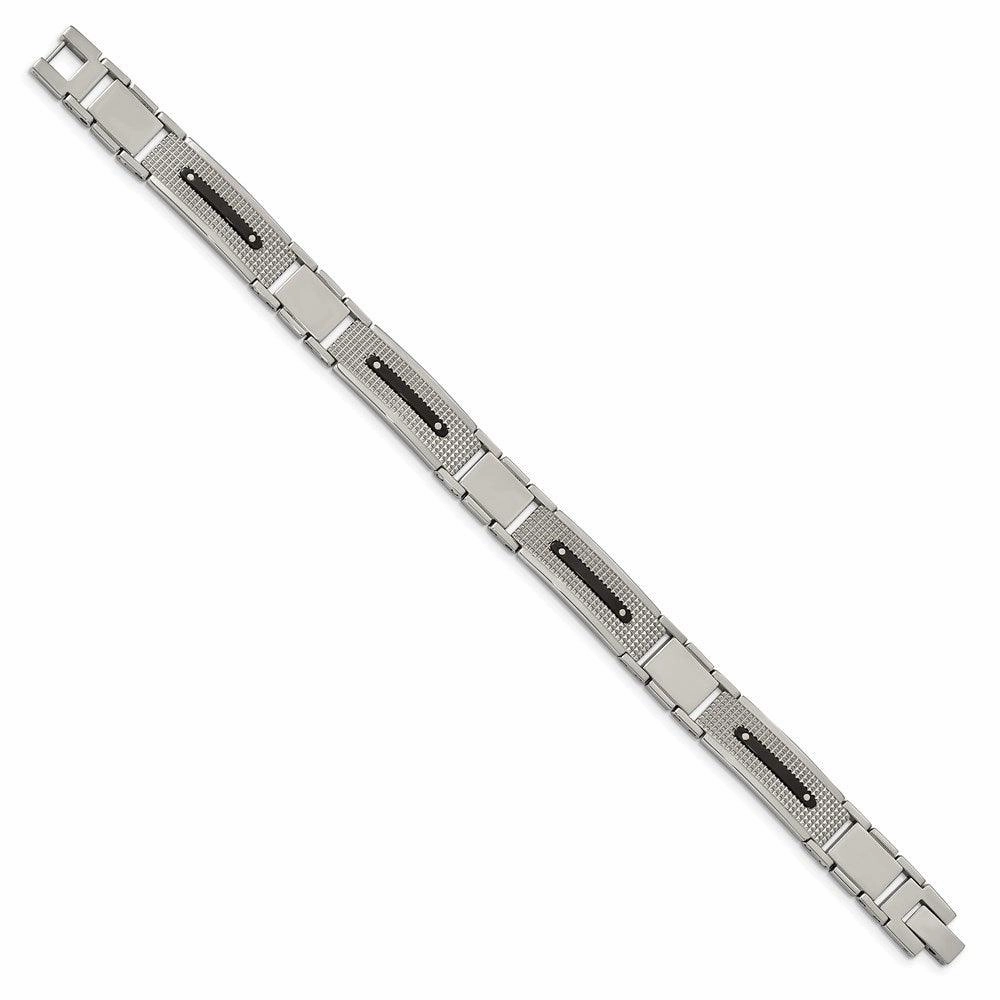 Stainless Steel Polished Textured Black IP-plated 8.75in. Bracelet