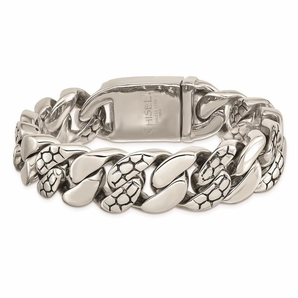 Stainless Steel Polished Textured Link Bracelet
