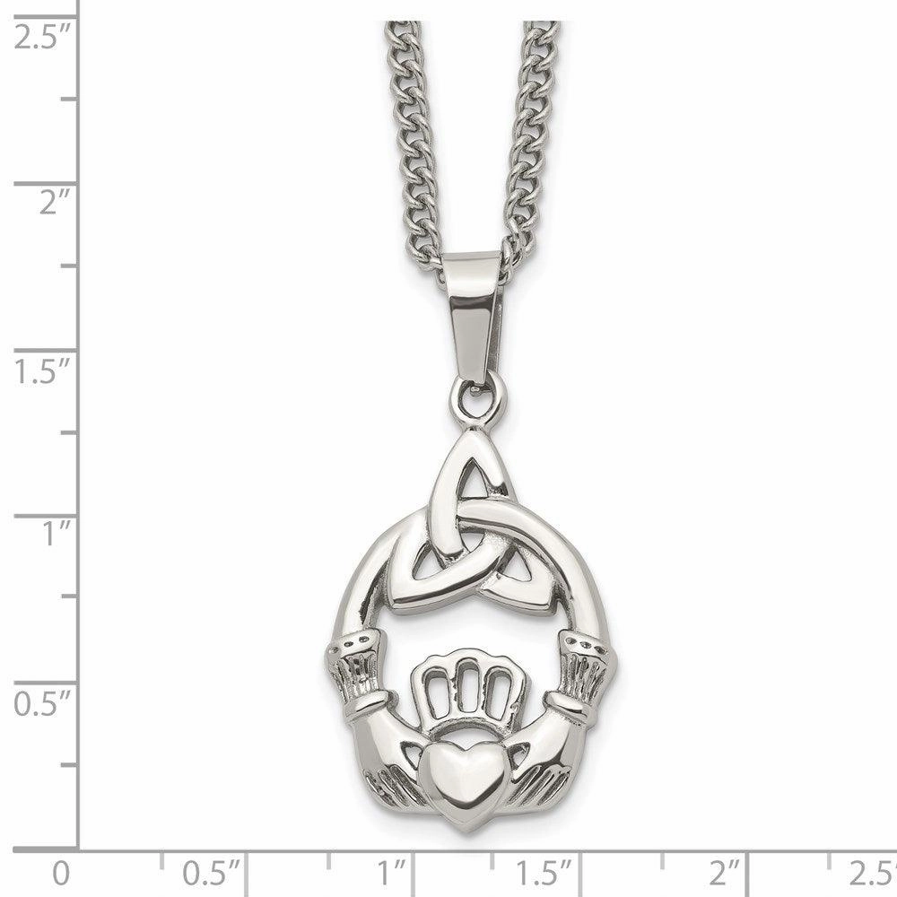 Stainless Steel Polished Trinity Knot and Claddagh Necklace