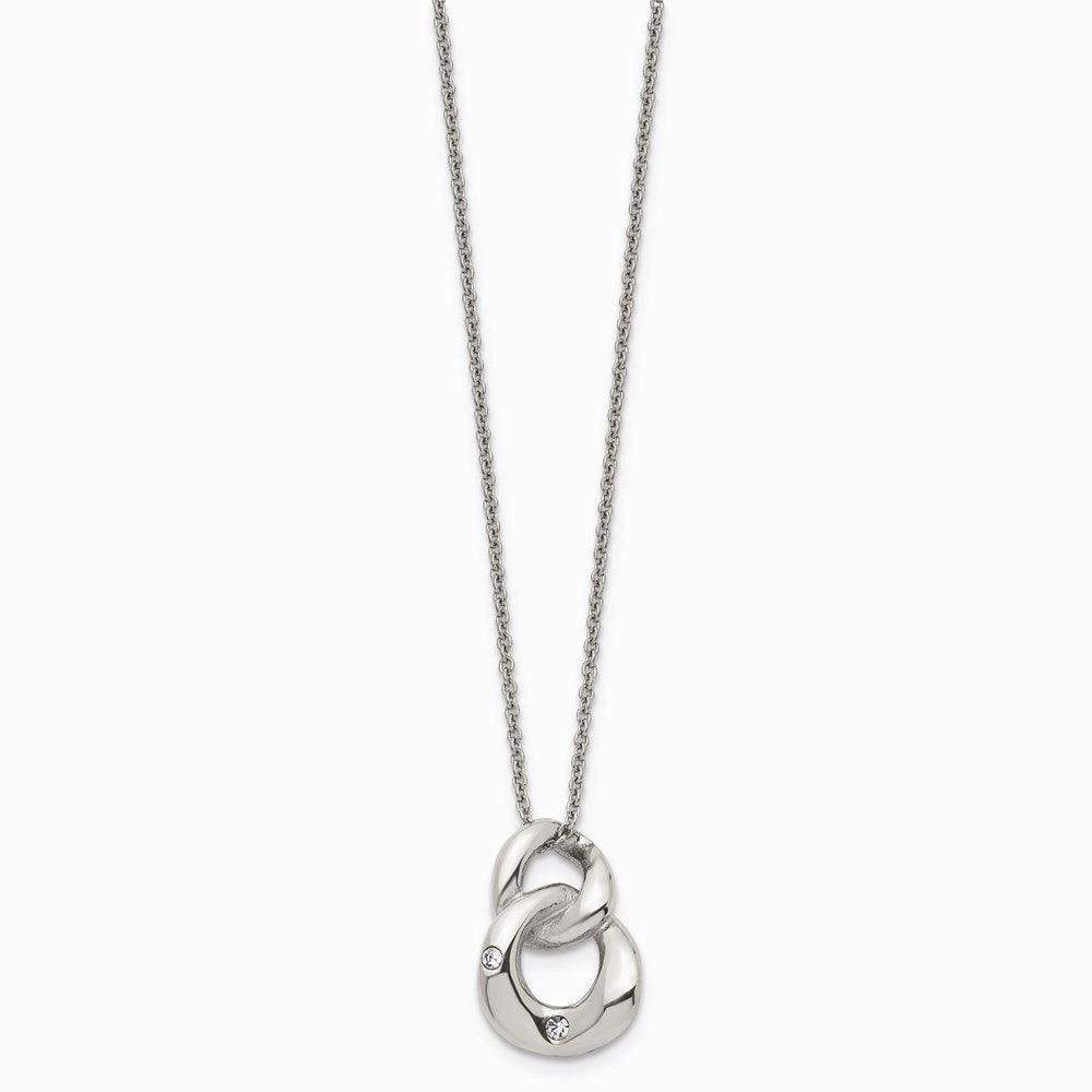 Stainless Steel Polished Two Loop 2 CZ Necklace