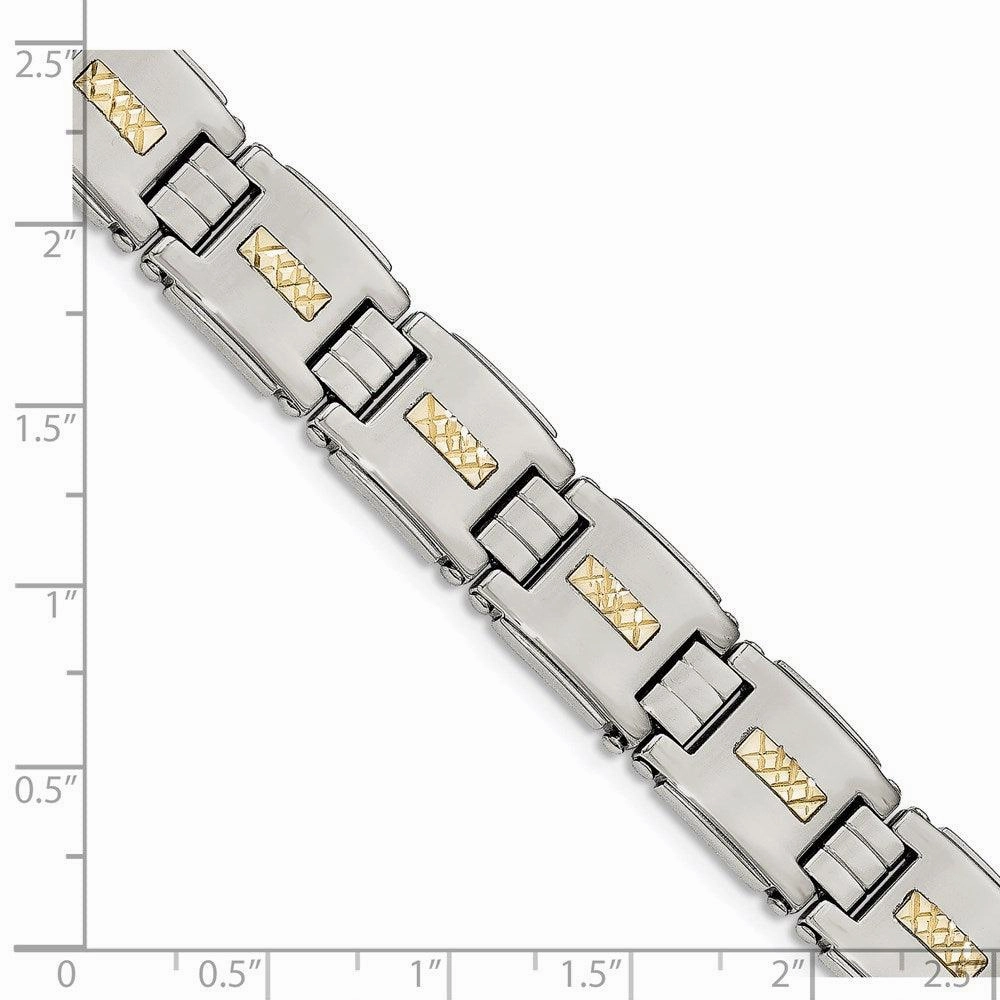 Stainless Steel Polished w/14k Gold D/C Link Bracelet