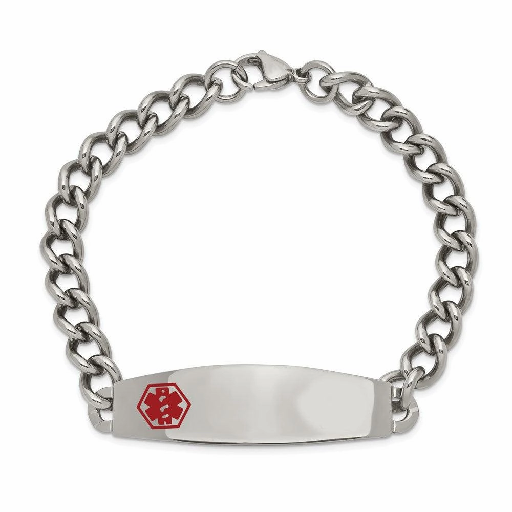 Stainless Steel Polished w/ Red Enamel 8.5in Medical Bracelet