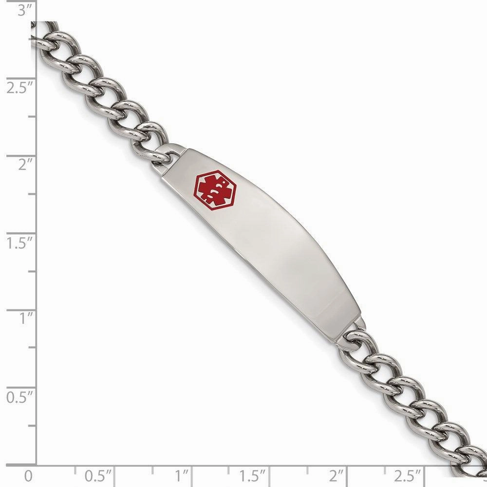 Stainless Steel Polished w/ Red Enamel 8.5in Medical Bracelet