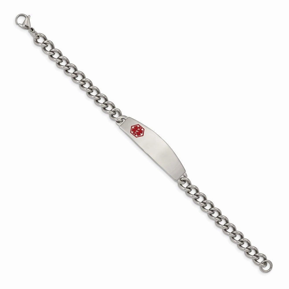 Stainless Steel Polished w/ Red Enamel 8.5in Medical Bracelet