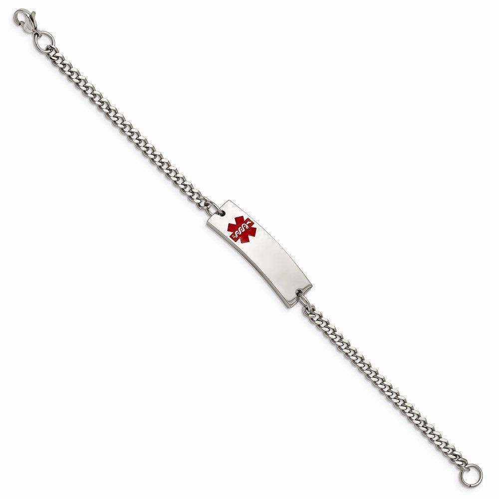 Stainless Steel Polished w/Red Enamel 8.75in Medical ID Bracelet