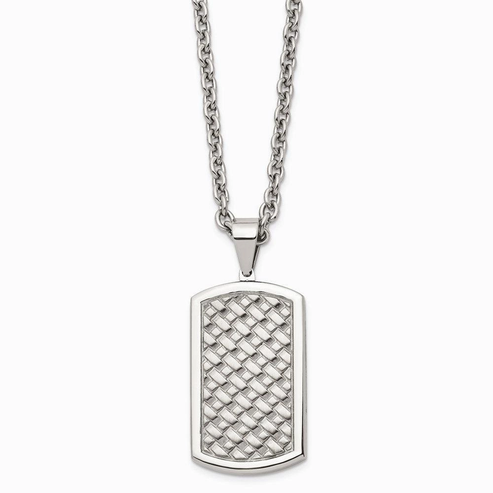 Stainless Steel Polished Weaved Pattern Dogtag Necklace