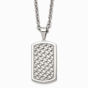 Stainless Steel Polished Weaved Pattern Dogtag Necklace
