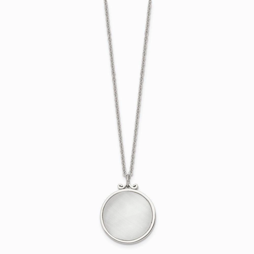 Stainless Steel Polished White Cat's Eye Round Necklace