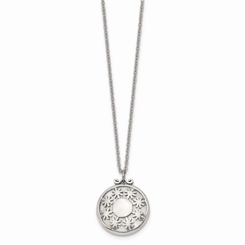 Stainless Steel Polished White Cat's Eye Round Necklace