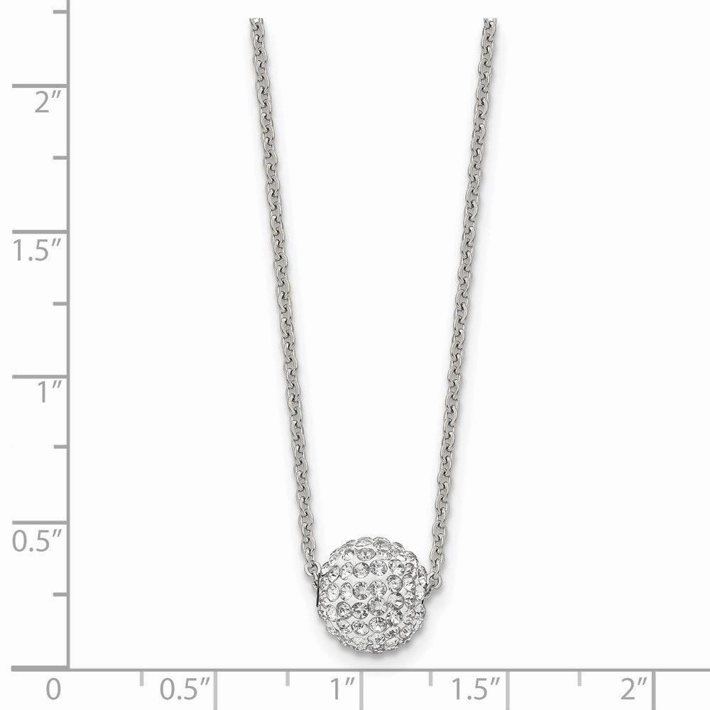 Stainless Steel Polished White Enamel w/Crystals w/2in ext. Necklace