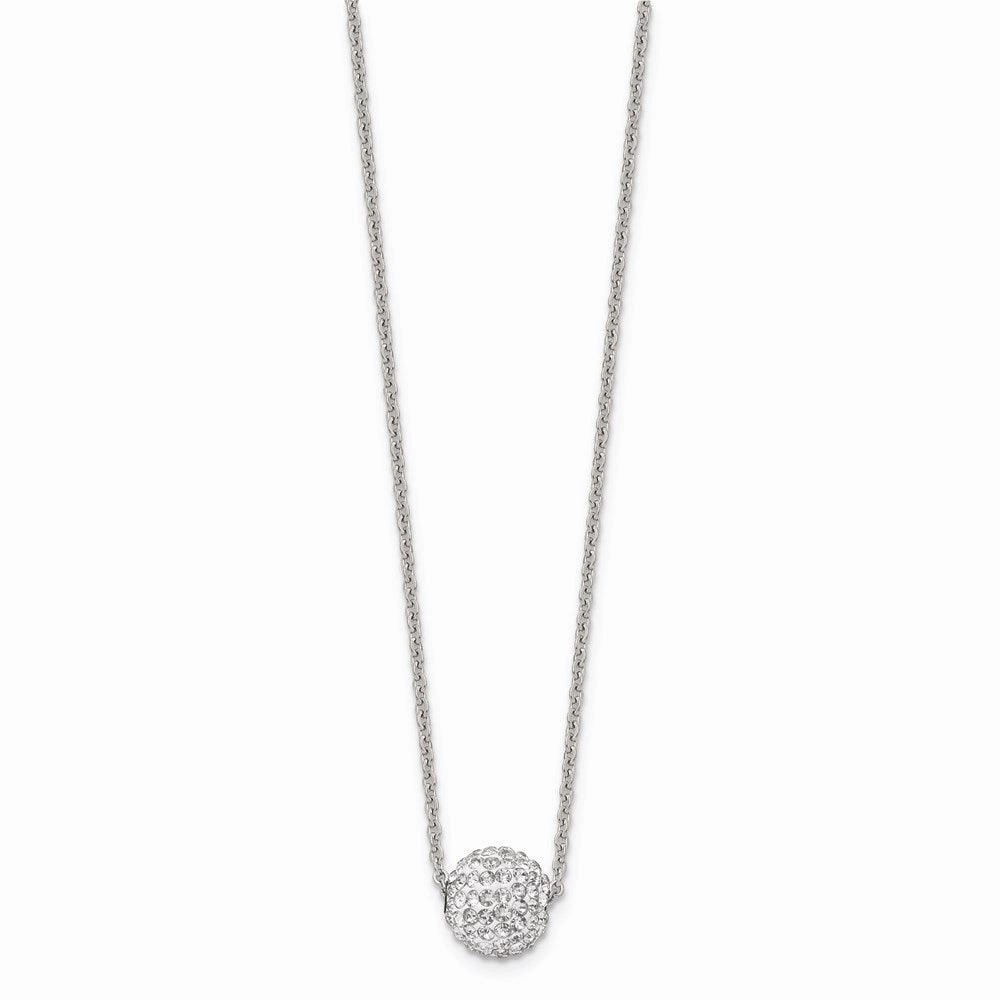 Stainless Steel Polished White Enamel w/Crystals w/2in ext. Necklace