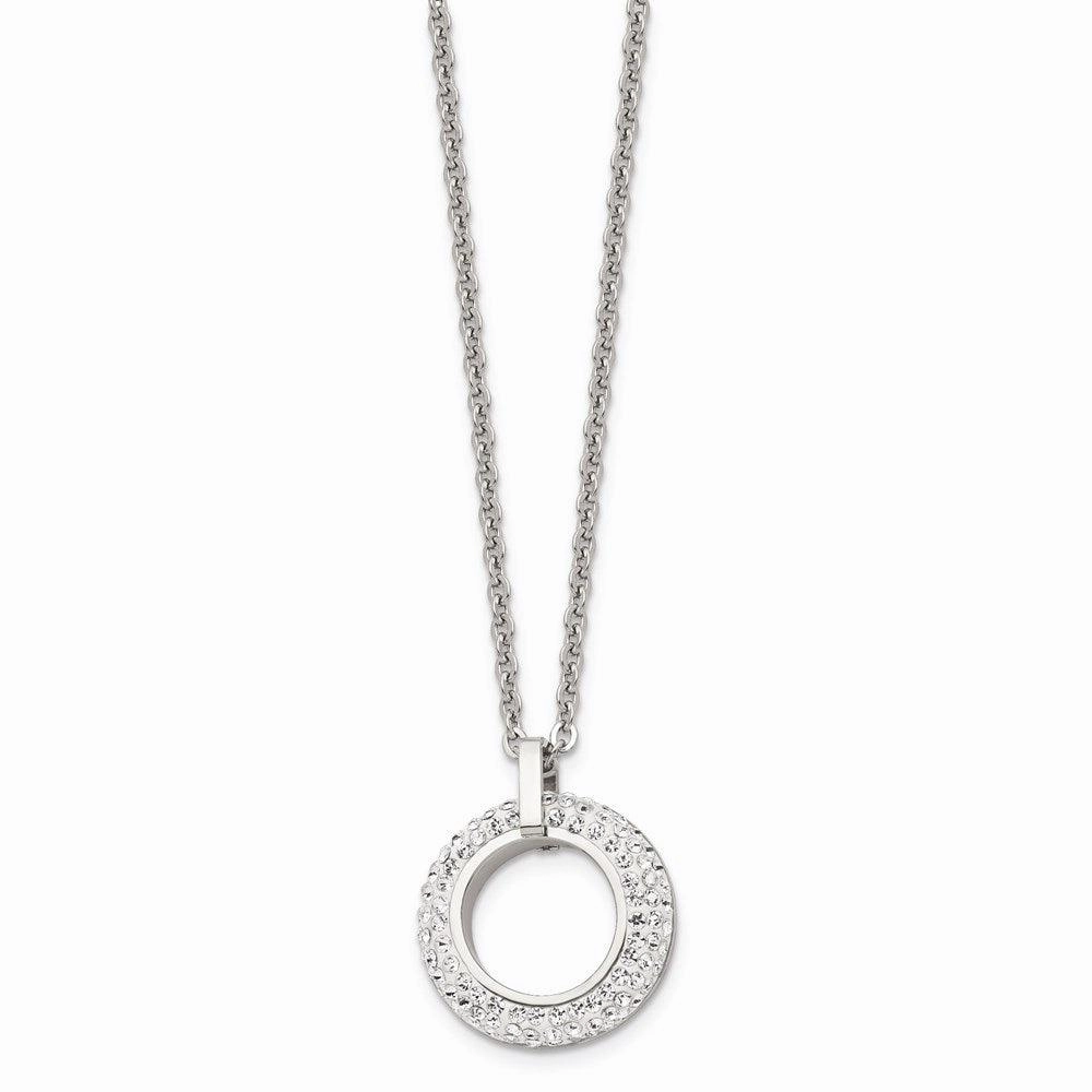Stainless Steel Polished White Enameled with Crystals Necklace